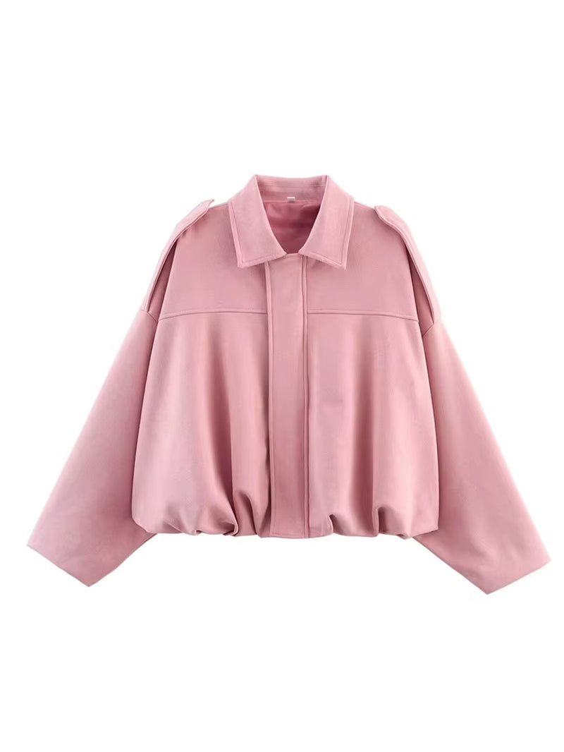 Women Suede Bomber Bubble Jacket