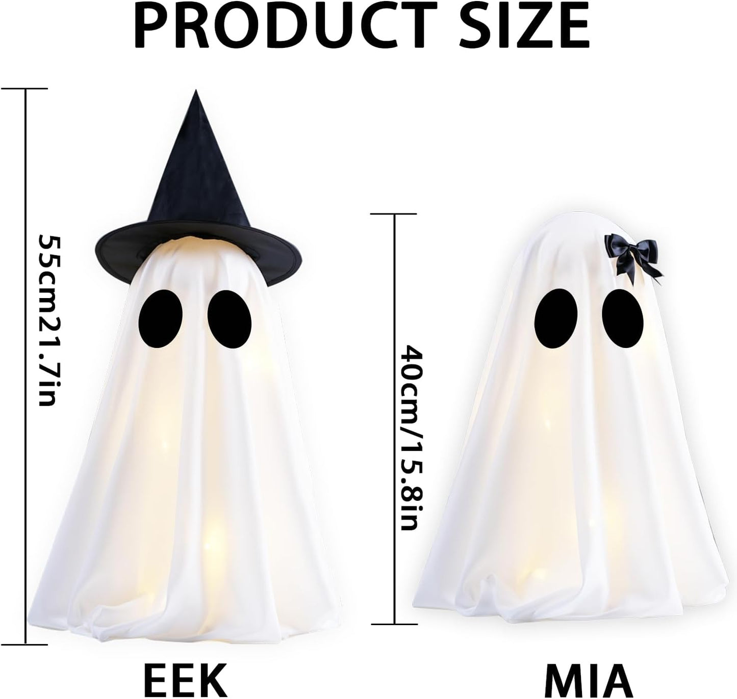Illuminated Halloween Ghost Decorations - Set of 2 DIY Spooky Ghost Crafts for Indoor Home Mantel, Shelf, and Tabletop Decor