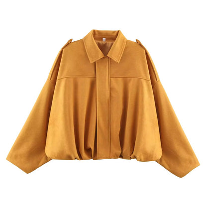 Women Suede Bomber Bubble Jacket