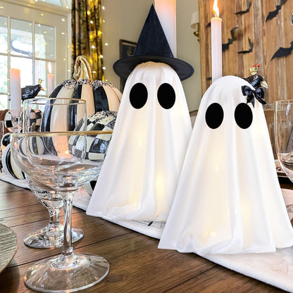 Illuminated Halloween Ghost Decorations - Set of 2 DIY Spooky Ghost Crafts for Indoor Home Mantel, Shelf, and Tabletop Decor
