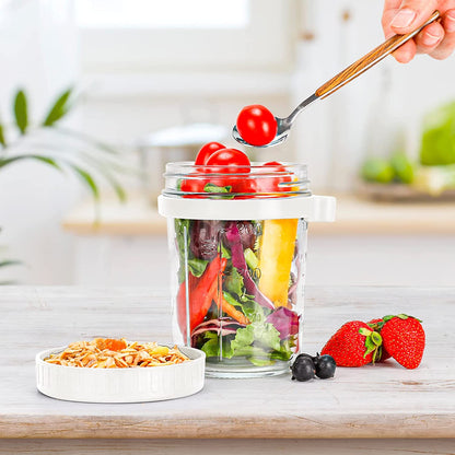 Overnight Oats Mason Jars with Spoon and Lid 16 Oz [2 Pack]