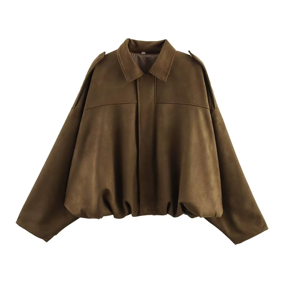 Women Suede Bomber Bubble Jacket