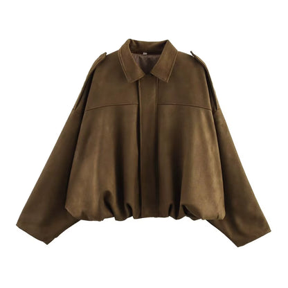Women Suede Bomber Bubble Jacket