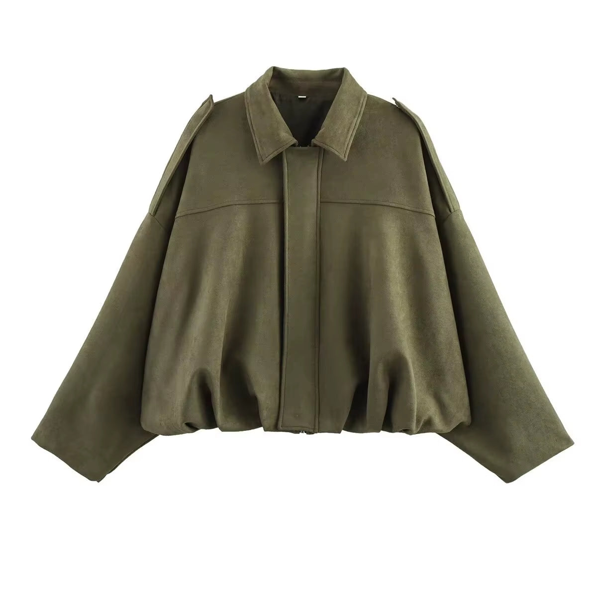 Women Suede Bomber Bubble Jacket