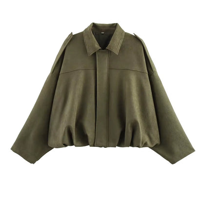 Women Suede Bomber Bubble Jacket