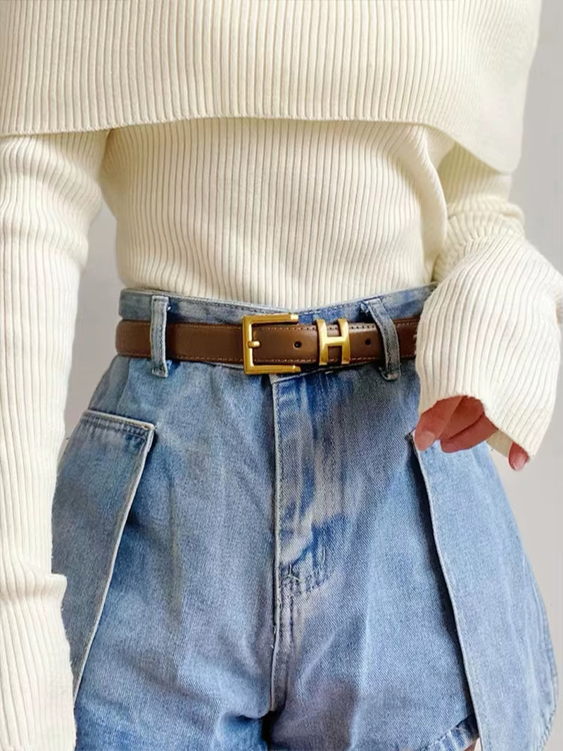 Luxury Women's Belt with Gold Buckle 