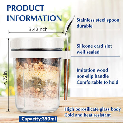 Overnight Oats Mason Jars with Spoon and Lid 16 Oz [2 Pack]