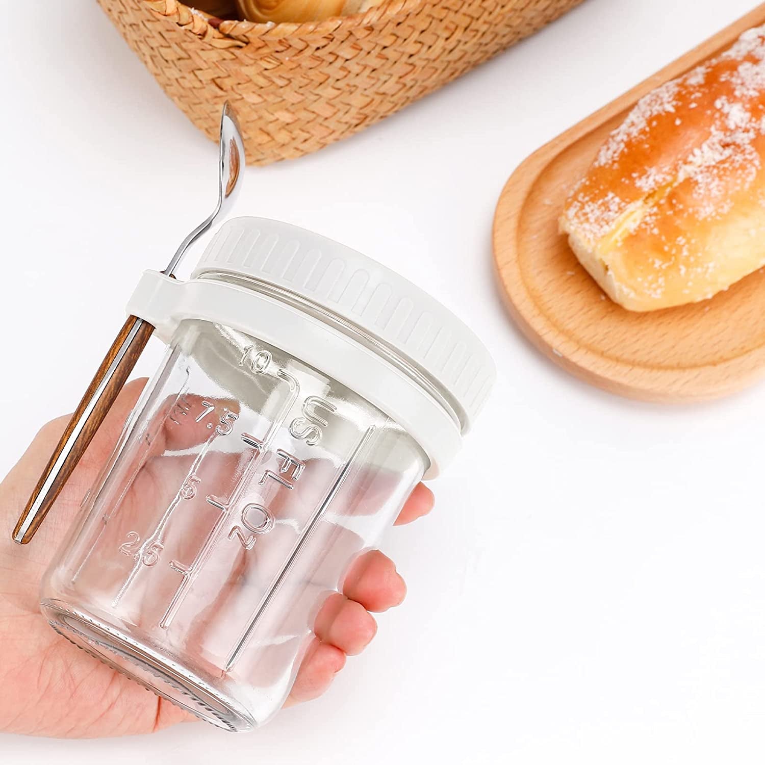 Overnight Oats Mason Jars with Spoon and Lid 16 Oz [2 Pack]