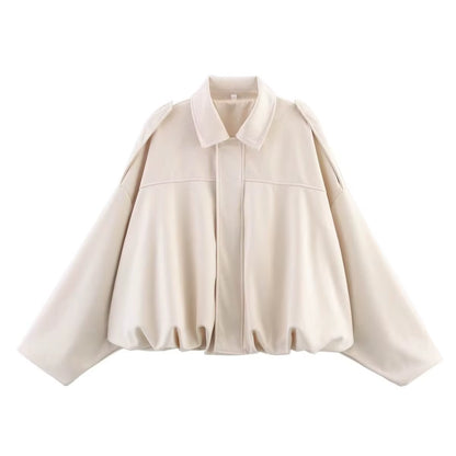 Women Suede Bomber Bubble Jacket