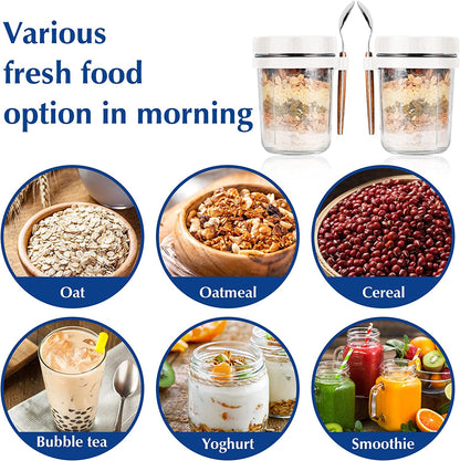Overnight Oats Mason Jars with Spoon and Lid 16 Oz [2 Pack]