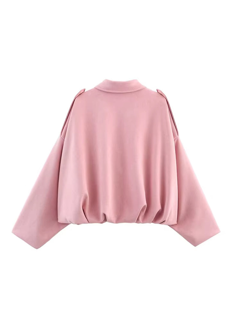 Women Suede Bomber Bubble Jacket