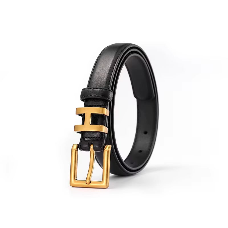 Luxury Women's Belt with Gold Buckle 
