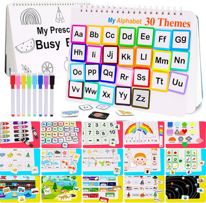 Busy Book for Kids with Learning Activities, 30 Themes with 8 Markers