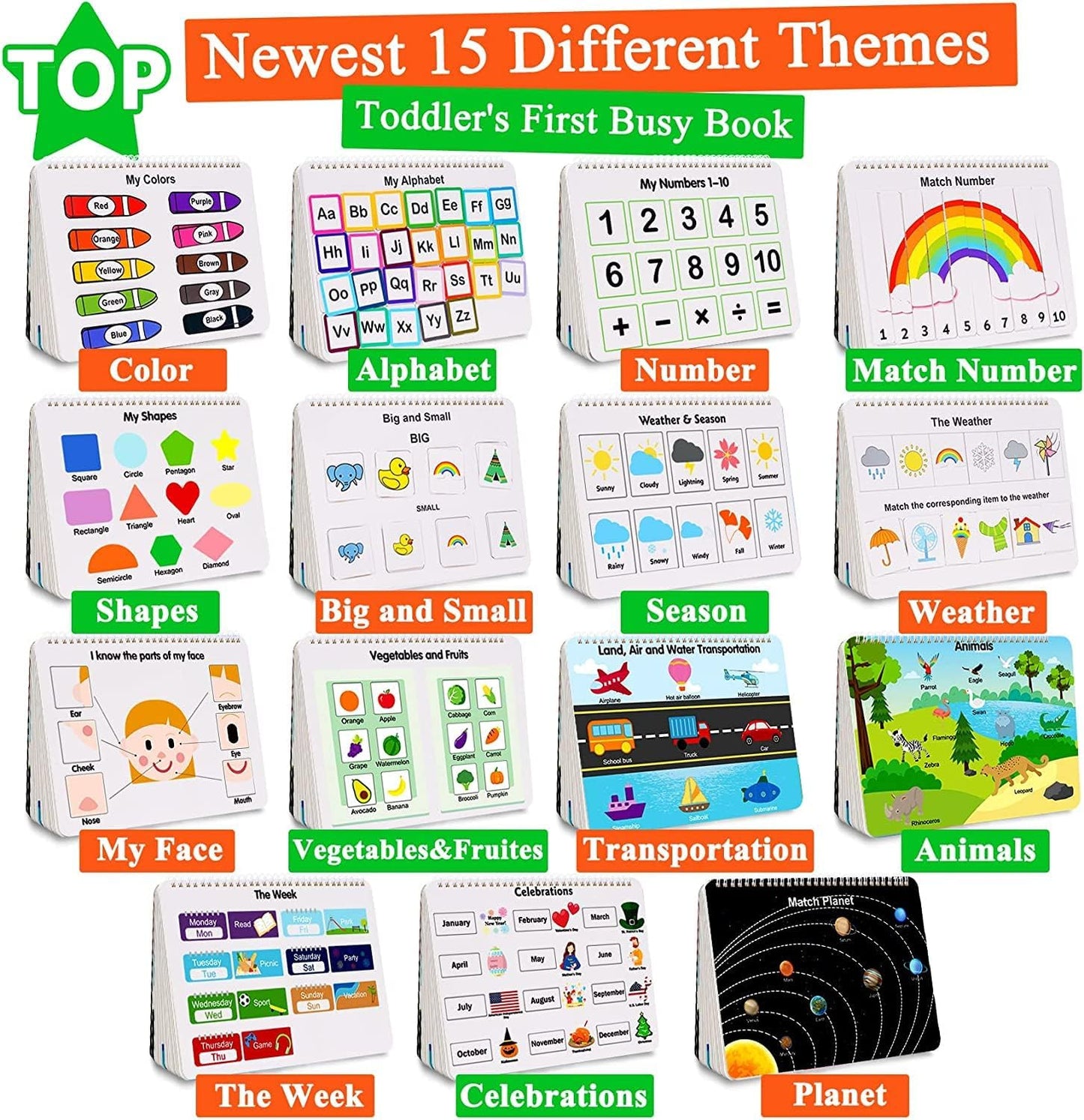 Busy Book for Kids with Learning Activities, 30 Themes with 8 Markers