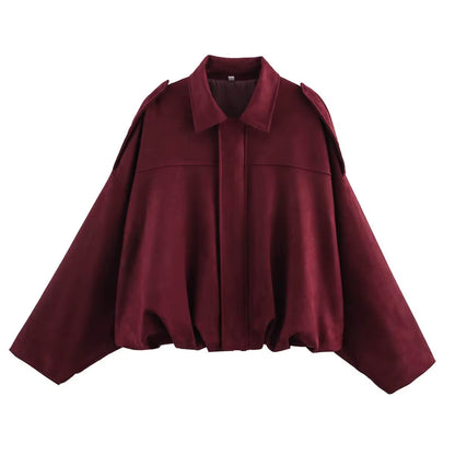 Women Suede Bomber Bubble Jacket