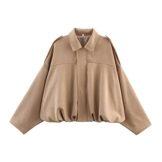 Women Suede Bomber Bubble Jacket