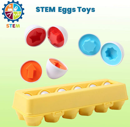 Fun STEM Shape and Color Egg Matching Toy Set (12 Eggs) 